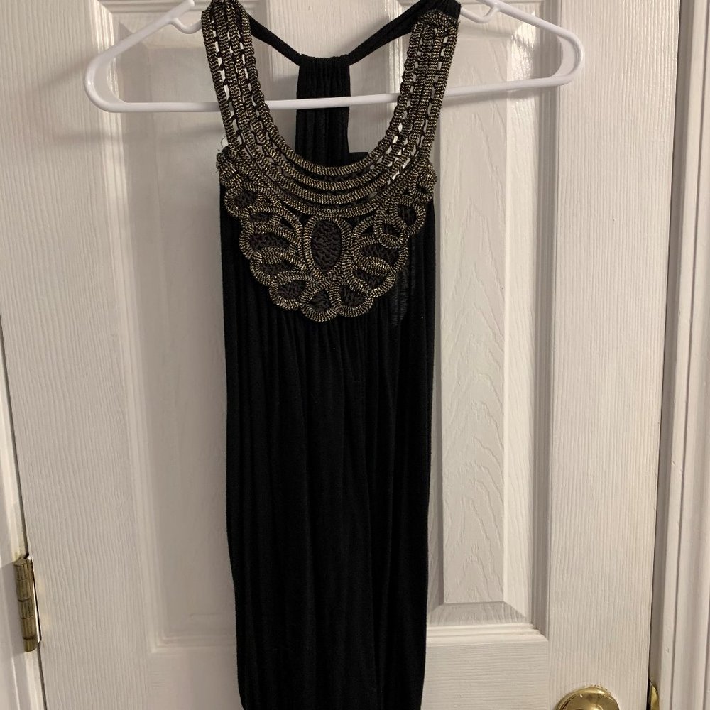 Black Tank Top with Gold Embrodery Detail